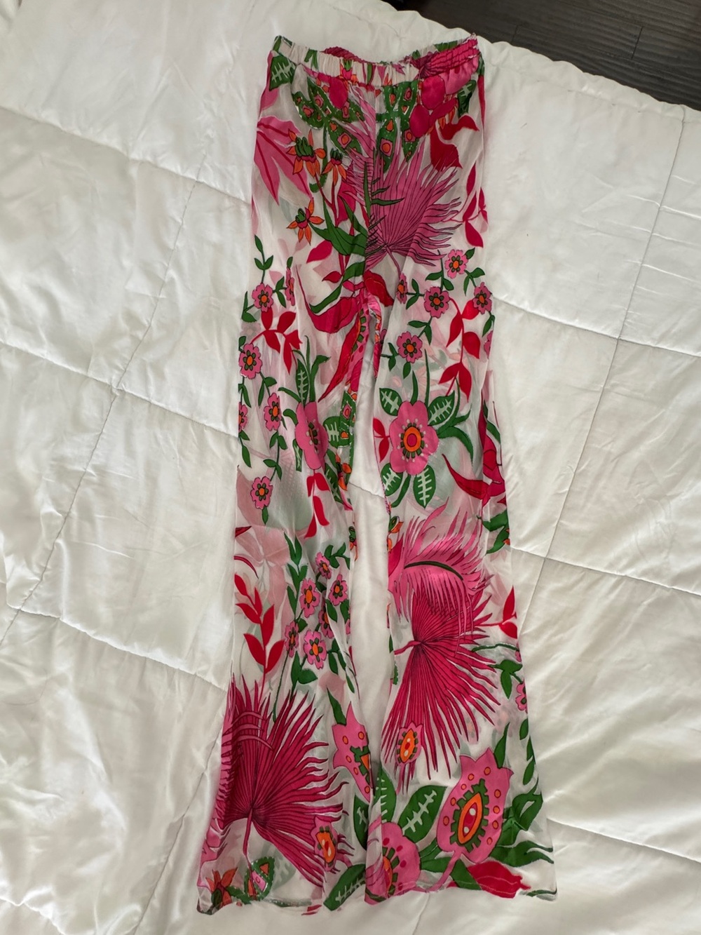 CULT GAIA Floral Print Wide Leg Pants Pink Green Silk Blend XS